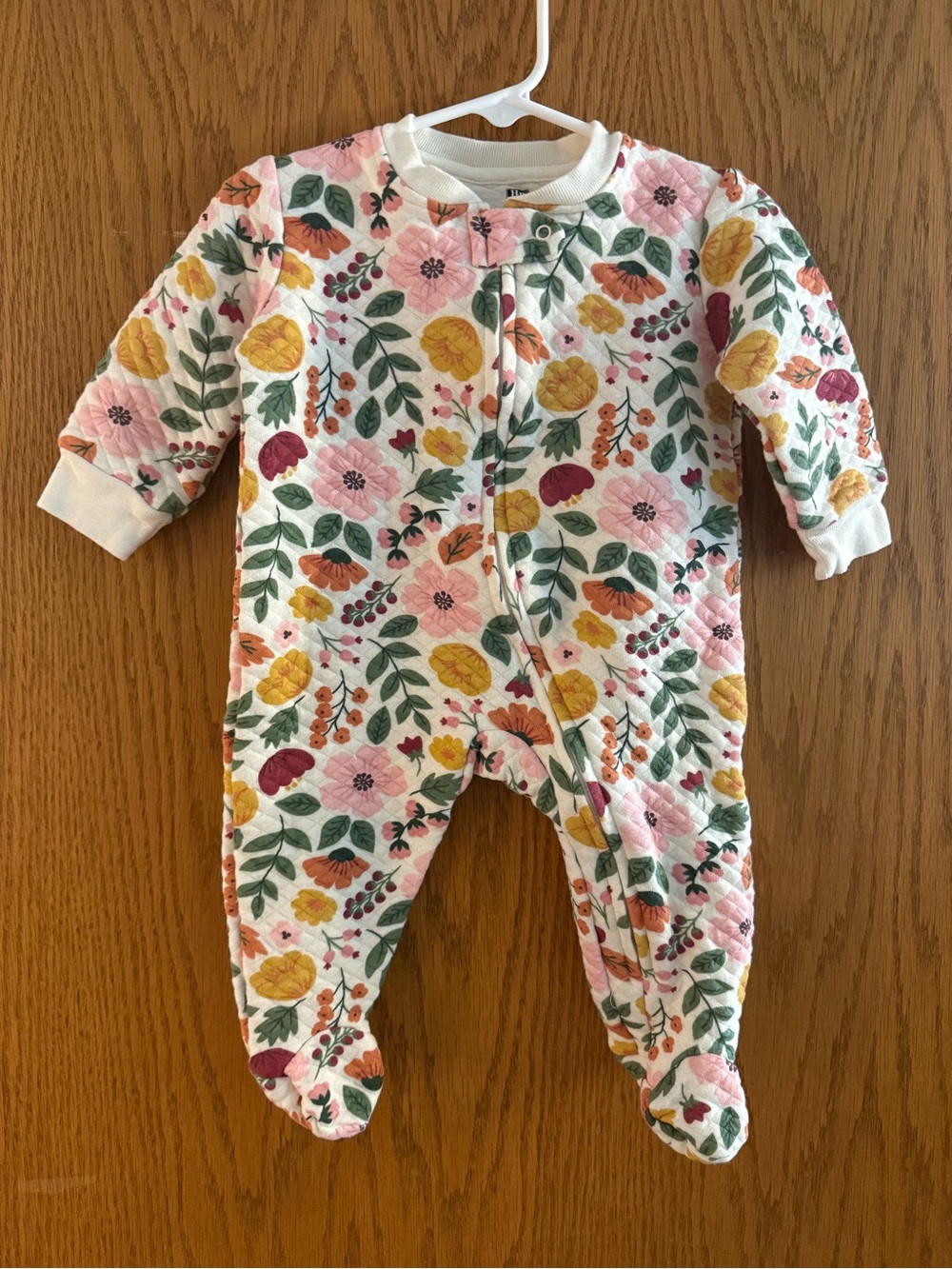 Hudson Baby Quilted Floral Footed Pajamas - Pink, Yellow & Green